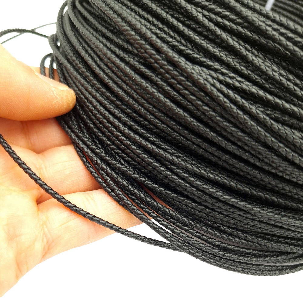 ShapesbyX-Black/Red Braided PU Leather Cords 2mm Round Microfiber Made Durable and Soft, Jewelry Making for Necklace Pendant 1 Yard