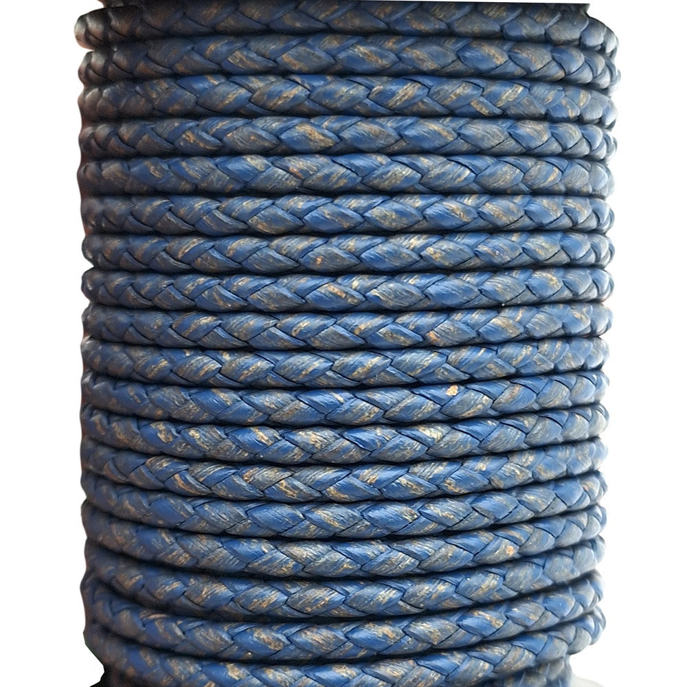 ShapesbyX-Distressed Blue 3,0 mm geflochtene Lederschnüre, Leder-Bolo-Krawatten, Armband, Anhänger, Schmuckherstellung