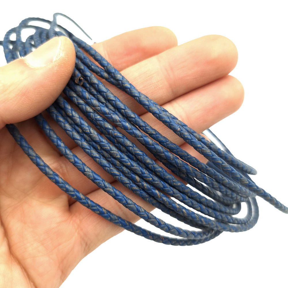 ShapesbyX-Distressed Blue 3,0 mm geflochtene Lederschnüre, Leder-Bolo-Krawatten, Armband, Anhänger, Schmuckherstellung