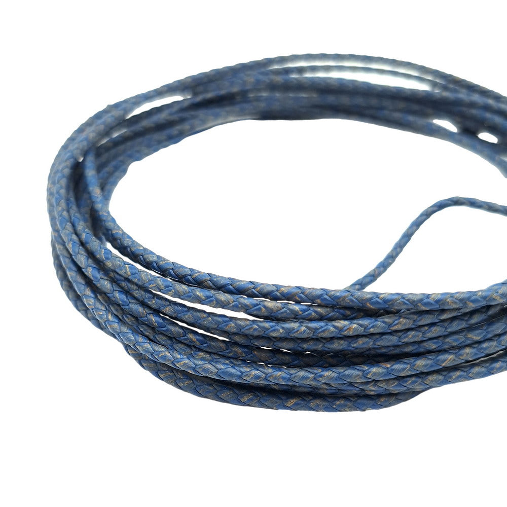 ShapesbyX-Distressed Blue 3,0 mm geflochtene Lederschnüre, Leder-Bolo-Krawatten, Armband, Anhänger, Schmuckherstellung