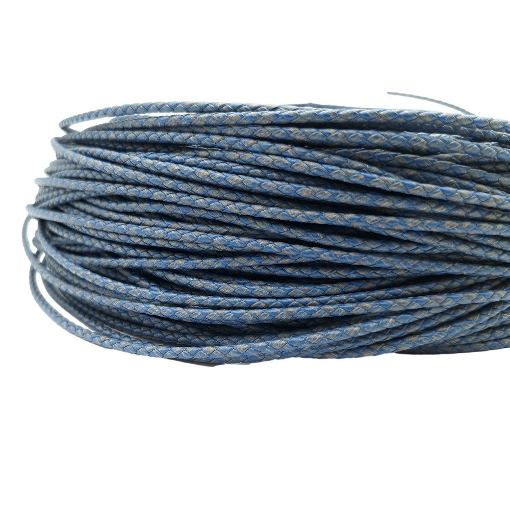 ShapesbyX-Distressed Blue 3,0 mm geflochtene Lederschnüre, Leder-Bolo-Krawatten, Armband, Anhänger, Schmuckherstellung