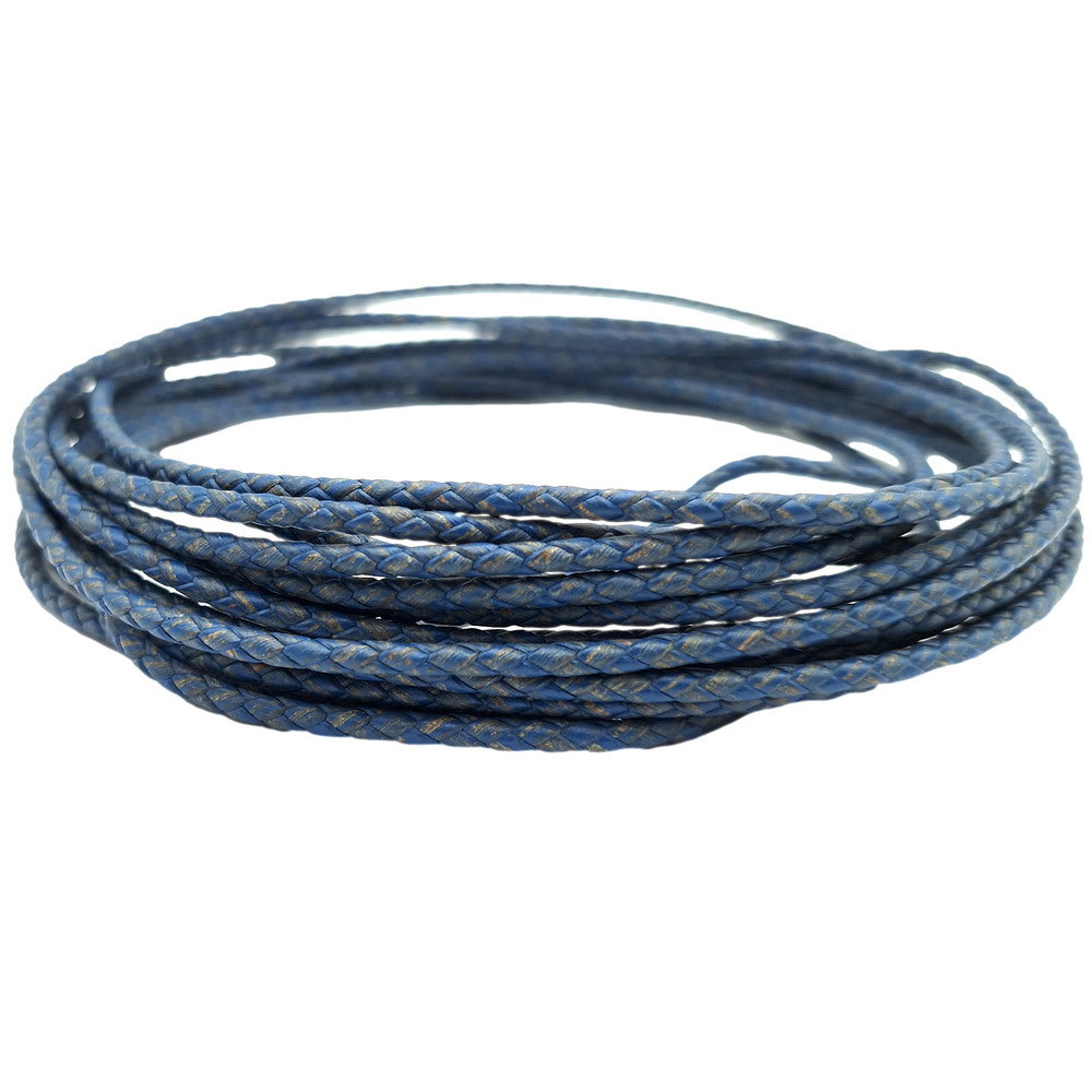 ShapesbyX-Distressed Blue 3,0 mm geflochtene Lederschnüre, Leder-Bolo-Krawatten, Armband, Anhänger, Schmuckherstellung