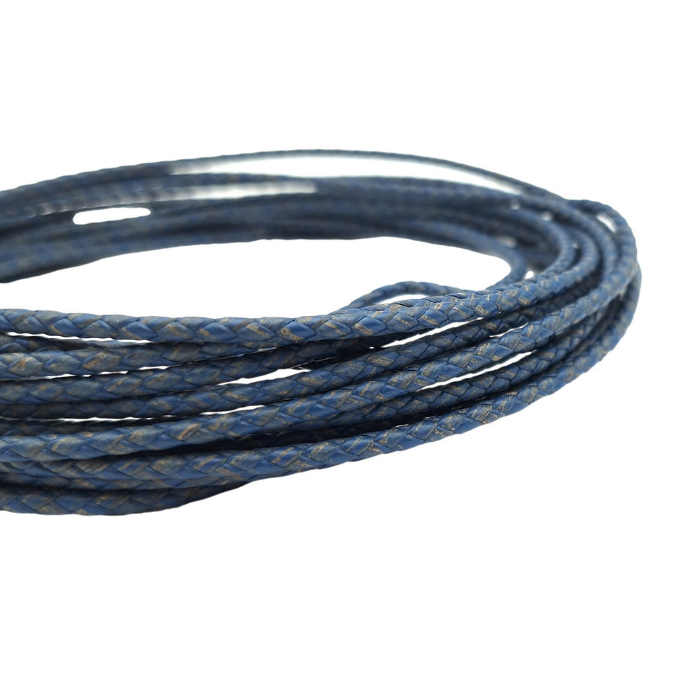ShapesbyX-Distressed Blue 3,0 mm geflochtene Lederschnüre, Leder-Bolo-Krawatten, Armband, Anhänger, Schmuckherstellung