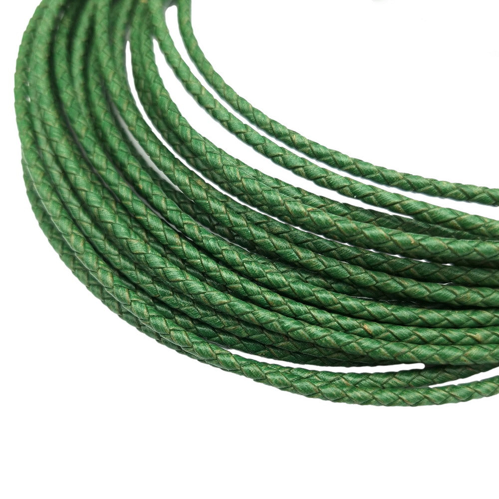 ShapesbyX-cordons en cuir tressé vert vieilli de 3.0mm, attaches Bolo en cuir, Bracelet pendentif, fabrication de bijoux artisanaux