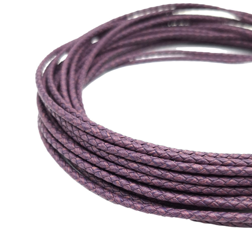 ShapesbyX-cordons en cuir tressé violet vieilli de 3.0mm, attaches Bolo en cuir, Bracelet pendentif, fabrication de bijoux artisanaux