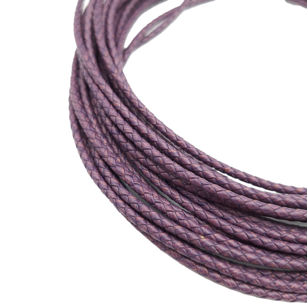 ShapesbyX-cordons en cuir tressé violet vieilli de 3.0mm, attaches Bolo en cuir, Bracelet pendentif, fabrication de bijoux artisanaux