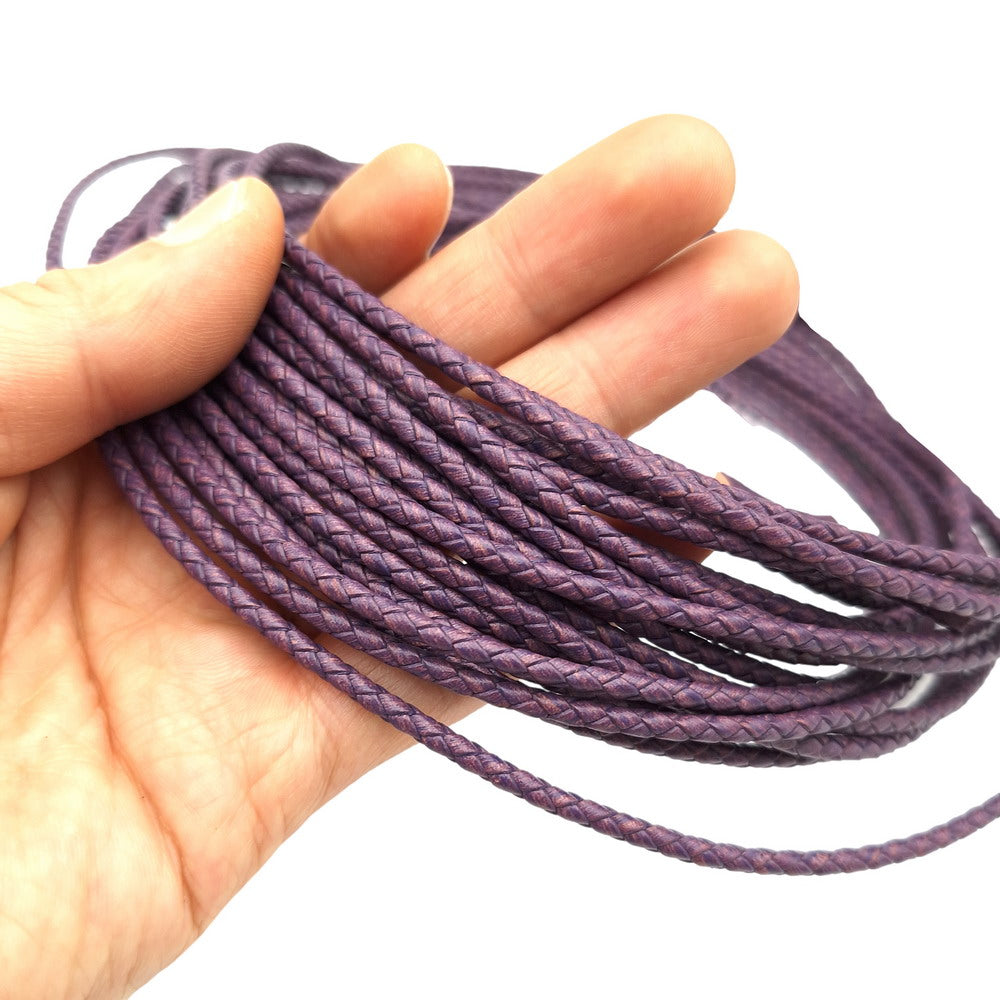 ShapesbyX-cordons en cuir tressé violet vieilli de 3.0mm, attaches Bolo en cuir, Bracelet pendentif, fabrication de bijoux artisanaux