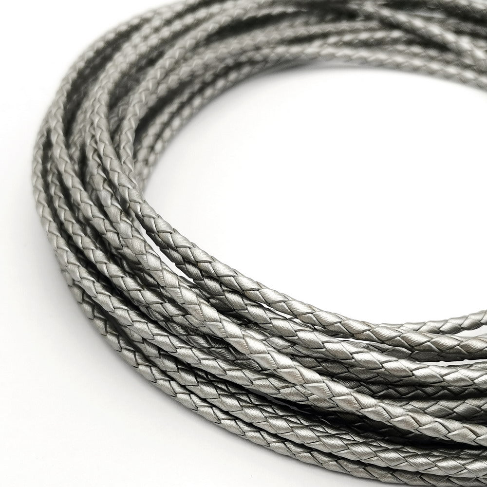 ShapesbyX-Braided Leather Cord 3mm Bright Silver Leather Strap Leather Bolo Tie Bracelet Necklace Making