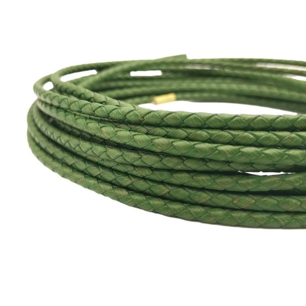 shapesbyX-Distressed Green 4.0mm Round Braided Leather Bolo Cords for Jewelry Making Bolo Ties