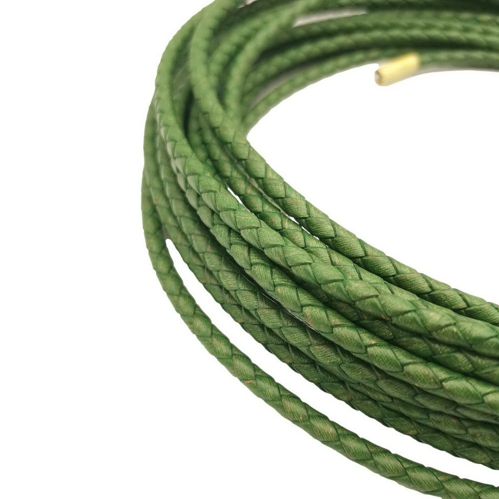 shapesbyX-Distressed Green 4.0mm Round Braided Leather Bolo Cords for Jewelry Making Bolo Ties