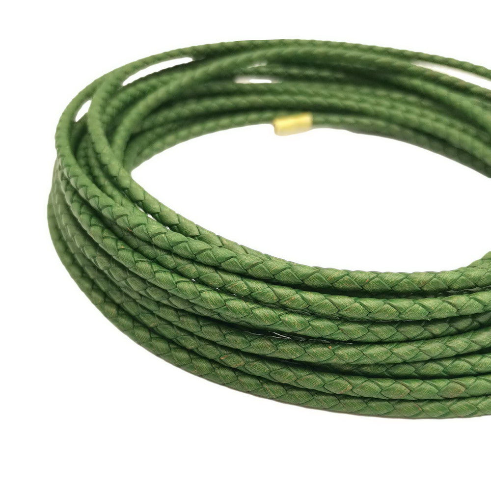 shapesbyX-Distressed Green 4.0mm Round Braided Leather Bolo Cords for Jewelry Making Bolo Ties