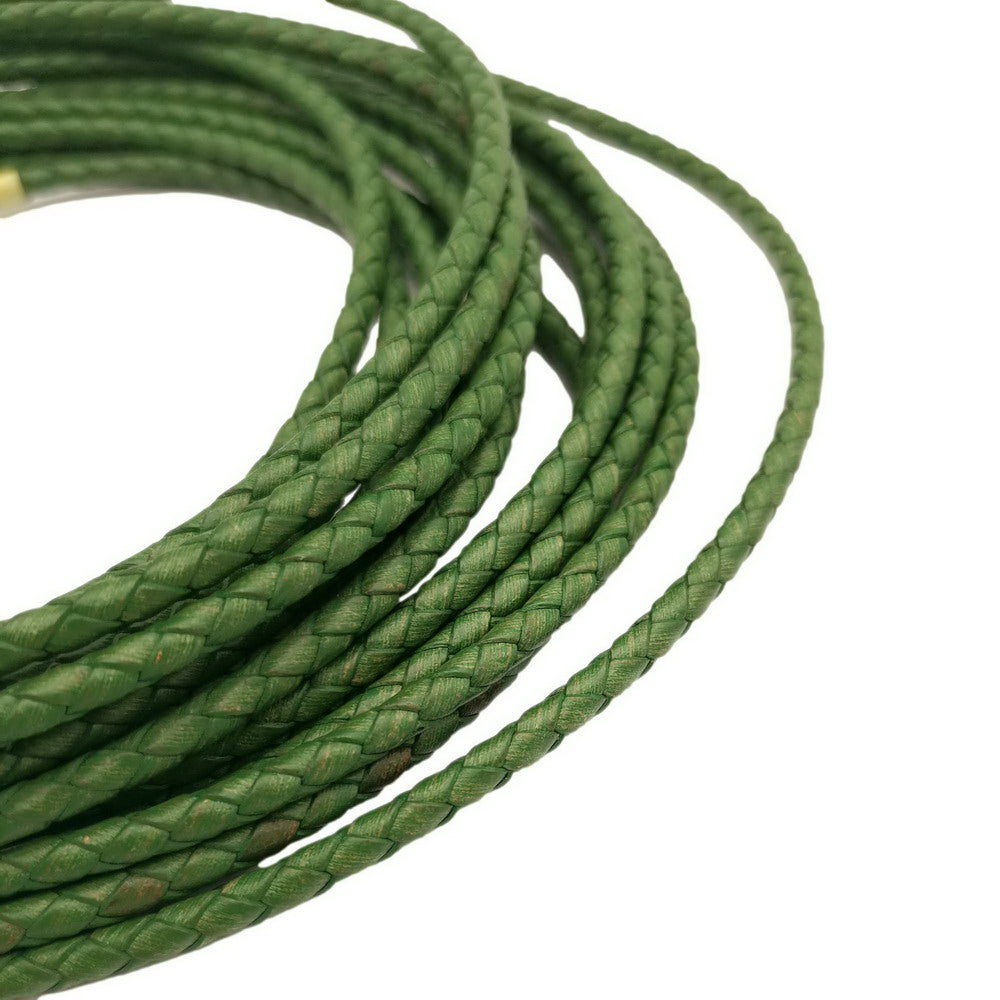 shapesbyX-Distressed Green 4.0mm Round Braided Leather Bolo Cords for Jewelry Making Bolo Ties