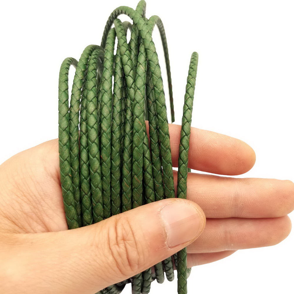 shapesbyX-Distressed Green 4.0mm Round Braided Leather Bolo Cords for Jewelry Making Bolo Ties