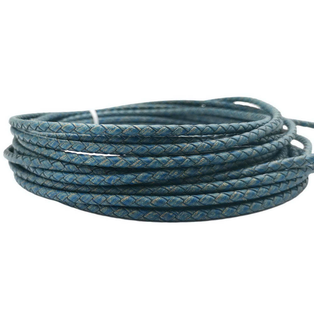 shapesbyX-Distressed Blue 4.0mm Round Braided Leather Bolo Cords for Jewelry Making Bolo Ties