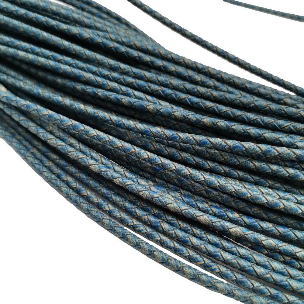 shapesbyX-Distressed Blue 4.0mm Round Braided Leather Bolo Cords for Jewelry Making Bolo Ties