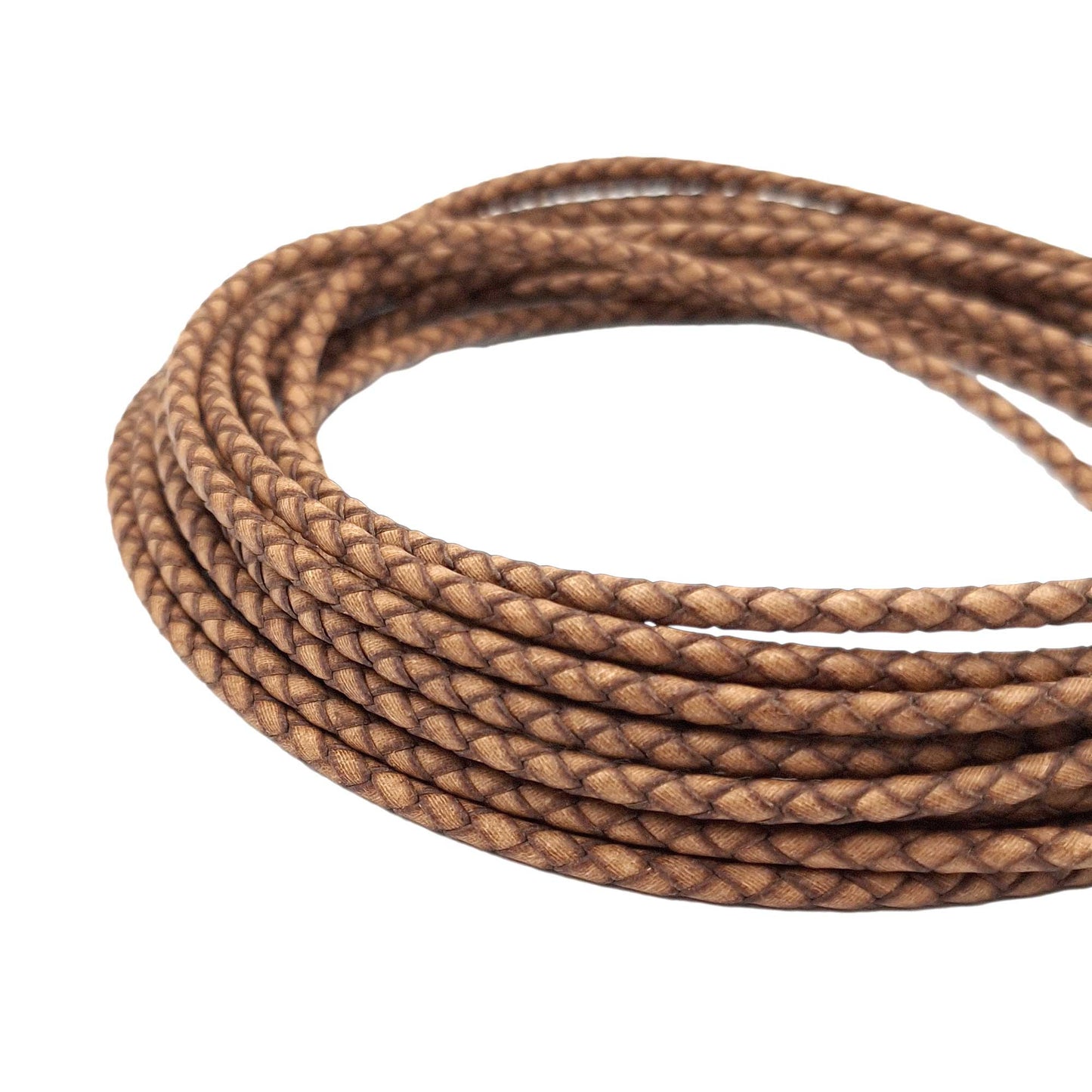 shapesbyX-Burnt Natural 4mm Leather Bolo Cord Braided Leather Strap Jewelry Making or Bolo Tie