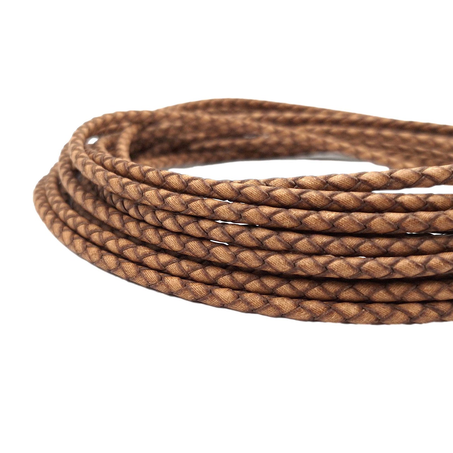 shapesbyX-Burnt Natural 4mm Leather Bolo Cord Braided Leather Strap Jewelry Making or Bolo Tie