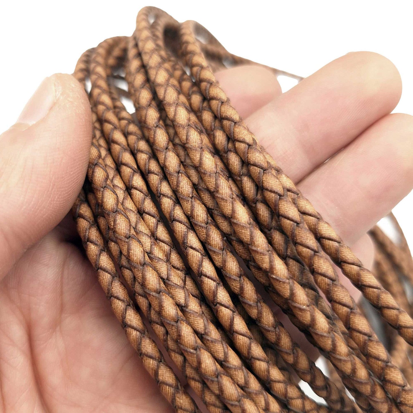 shapesbyX-Burnt Natural 4mm Leather Bolo Cord Braided Leather Strap Jewelry Making or Bolo Tie