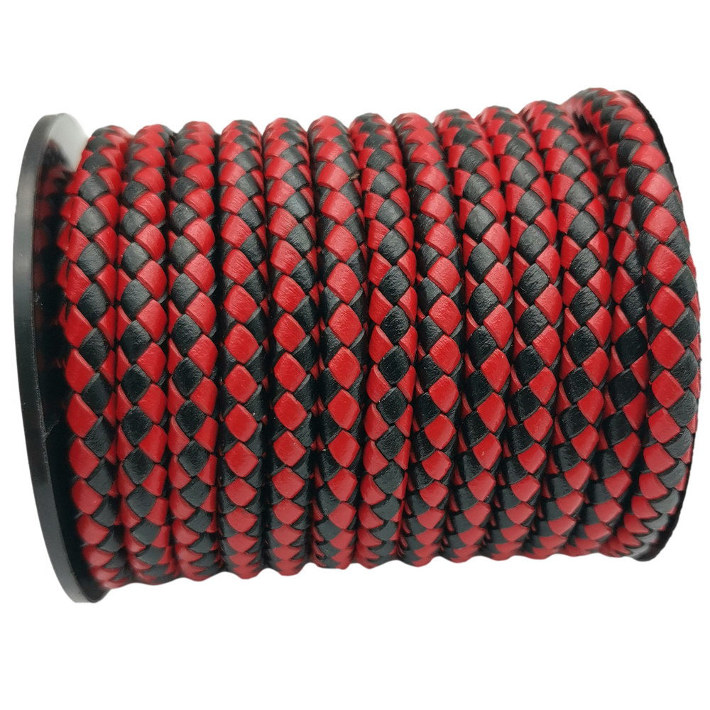 ShapesbyX-5 mm rundes geflochtenes Lederband-Armband zur Herstellung von gewebtem, gefaltetem Lederarmband, Schwarz-Rot-Mix