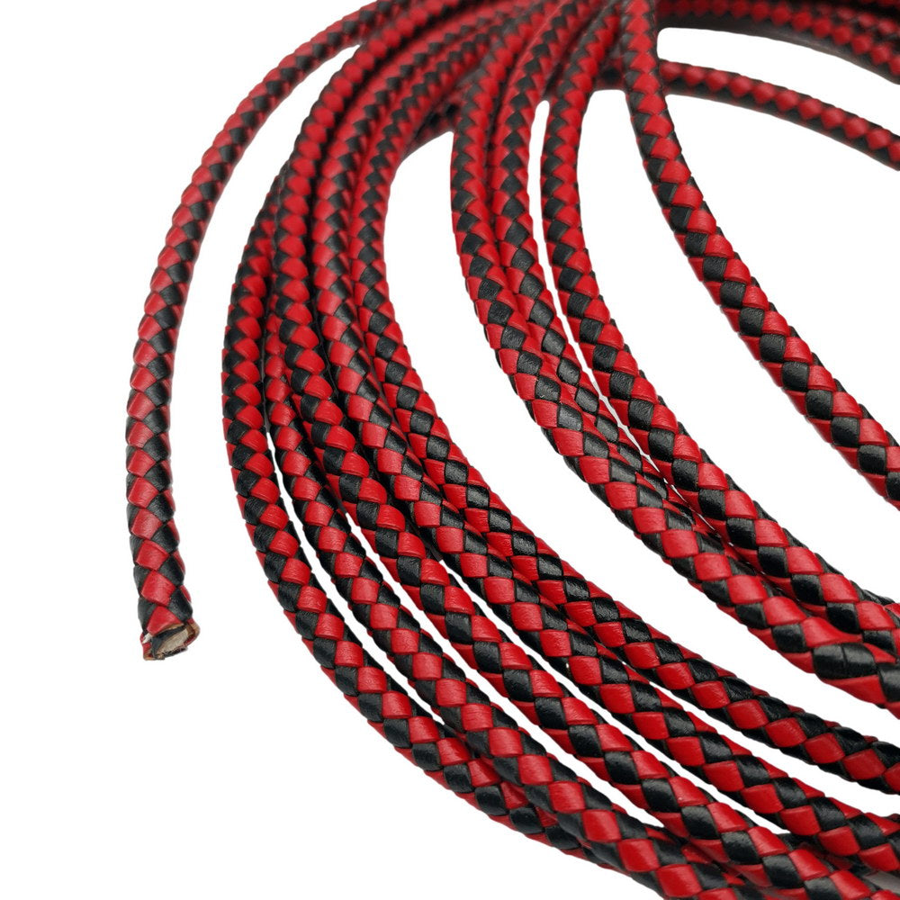 ShapesbyX-5 mm rundes geflochtenes Lederband-Armband zur Herstellung von gewebtem, gefaltetem Lederarmband, Schwarz-Rot-Mix