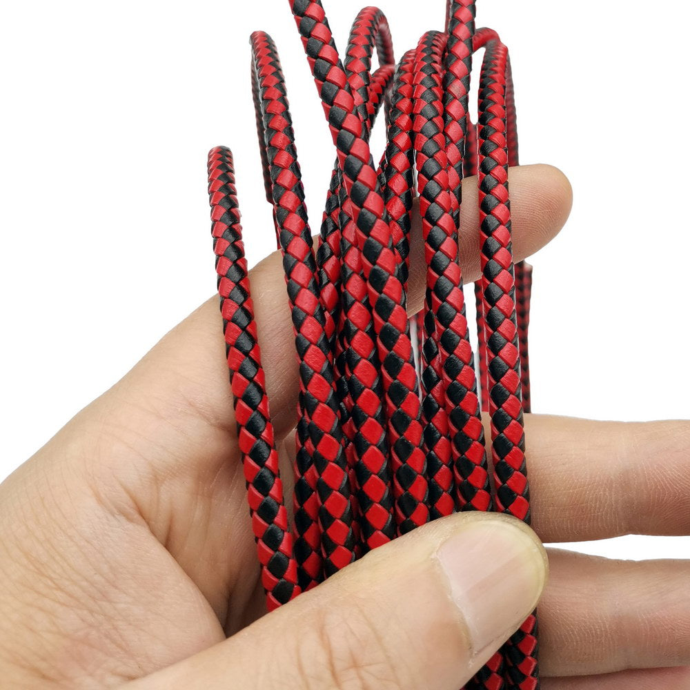 ShapesbyX-5 mm rundes geflochtenes Lederband-Armband zur Herstellung von gewebtem, gefaltetem Lederarmband, Schwarz-Rot-Mix
