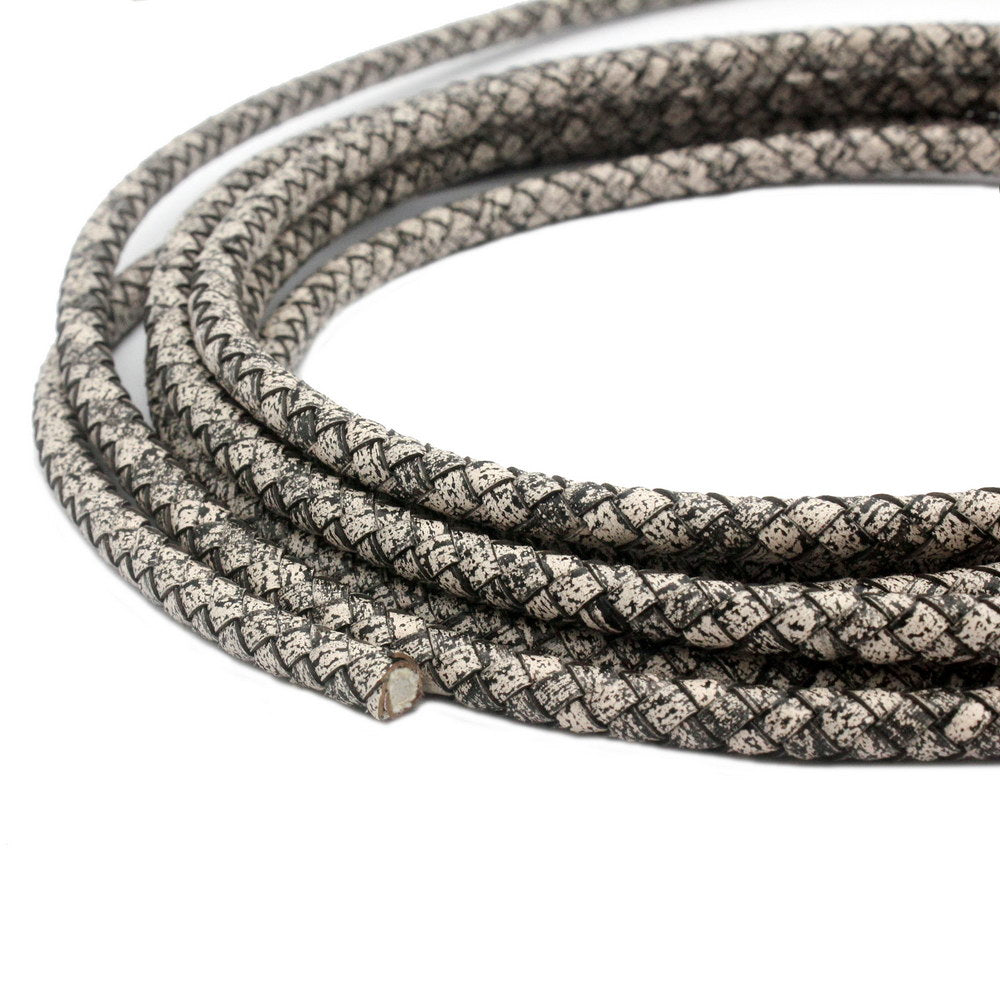 shapesbyX-5mm Round Braided Leather Cord Bracelet Making Woven Folded Leather Strap Antique White