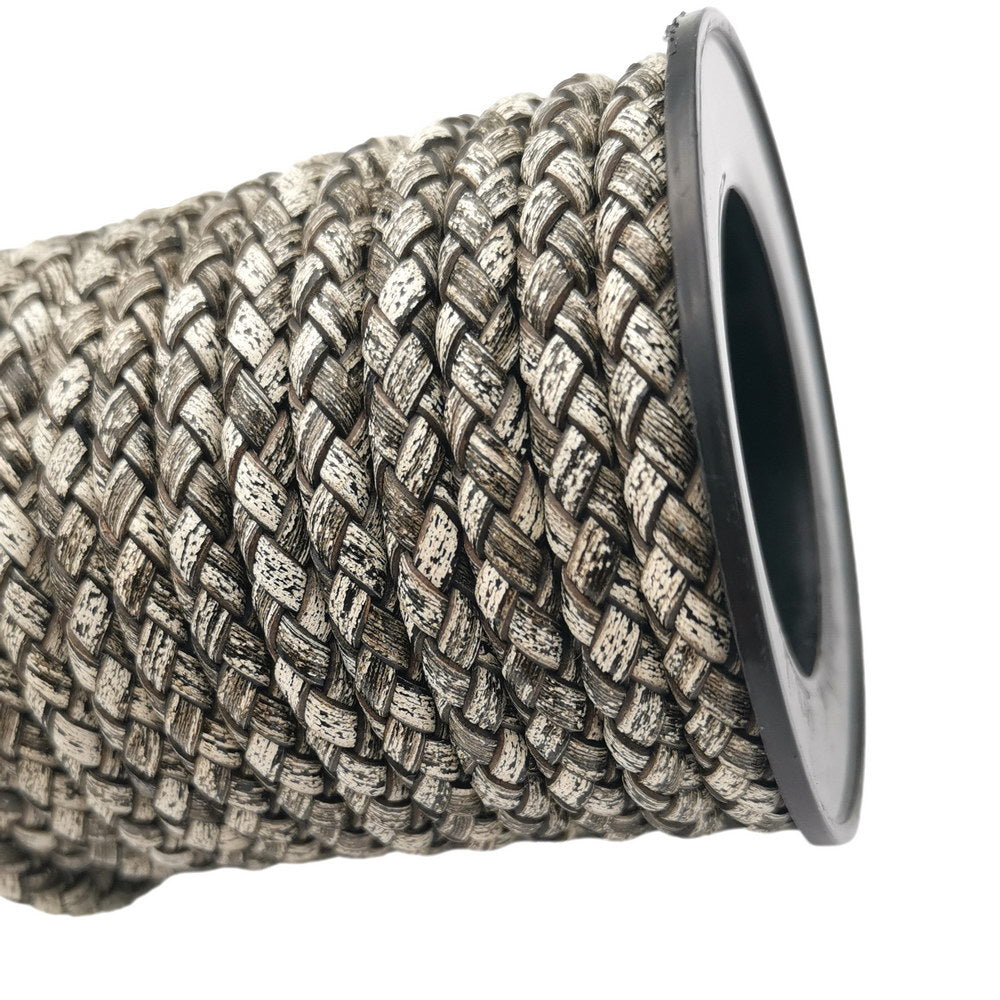shapesbyX-5mm Round Braided Leather Cord Bracelet Making Woven Folded Leather Strap Antique White