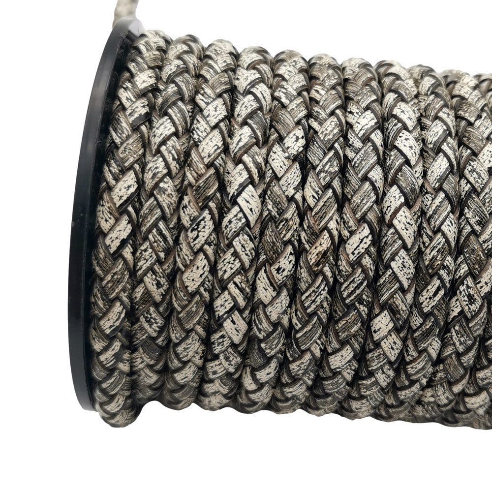 shapesbyX-5mm Round Braided Leather Cord Bracelet Making Woven Folded Leather Strap Antique White