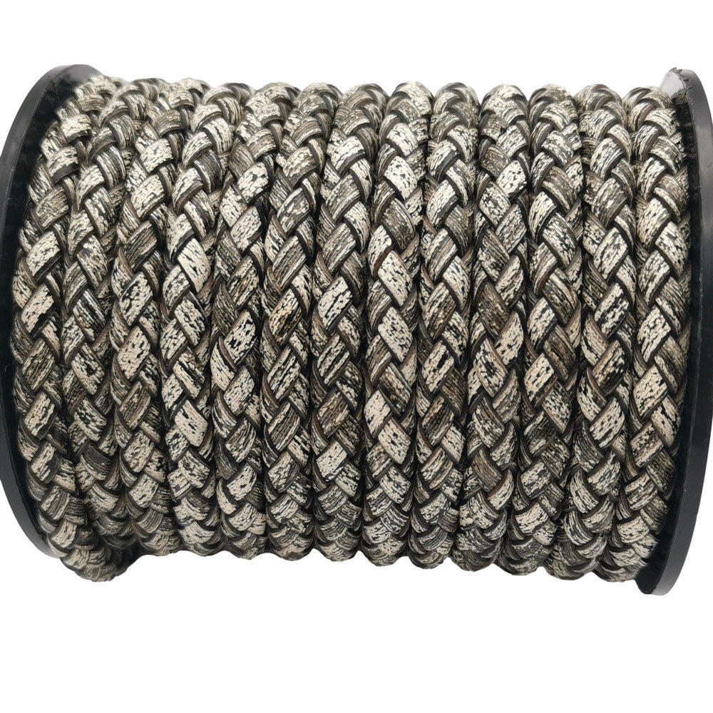 shapesbyX-5mm Round Braided Leather Cord Bracelet Making Woven Folded Leather Strap Antique White