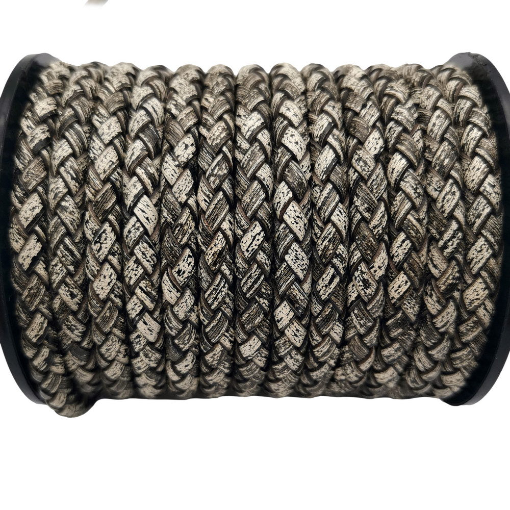 shapesbyX-5mm Round Braided Leather Cord Bracelet Making Woven Folded Leather Strap Antique White