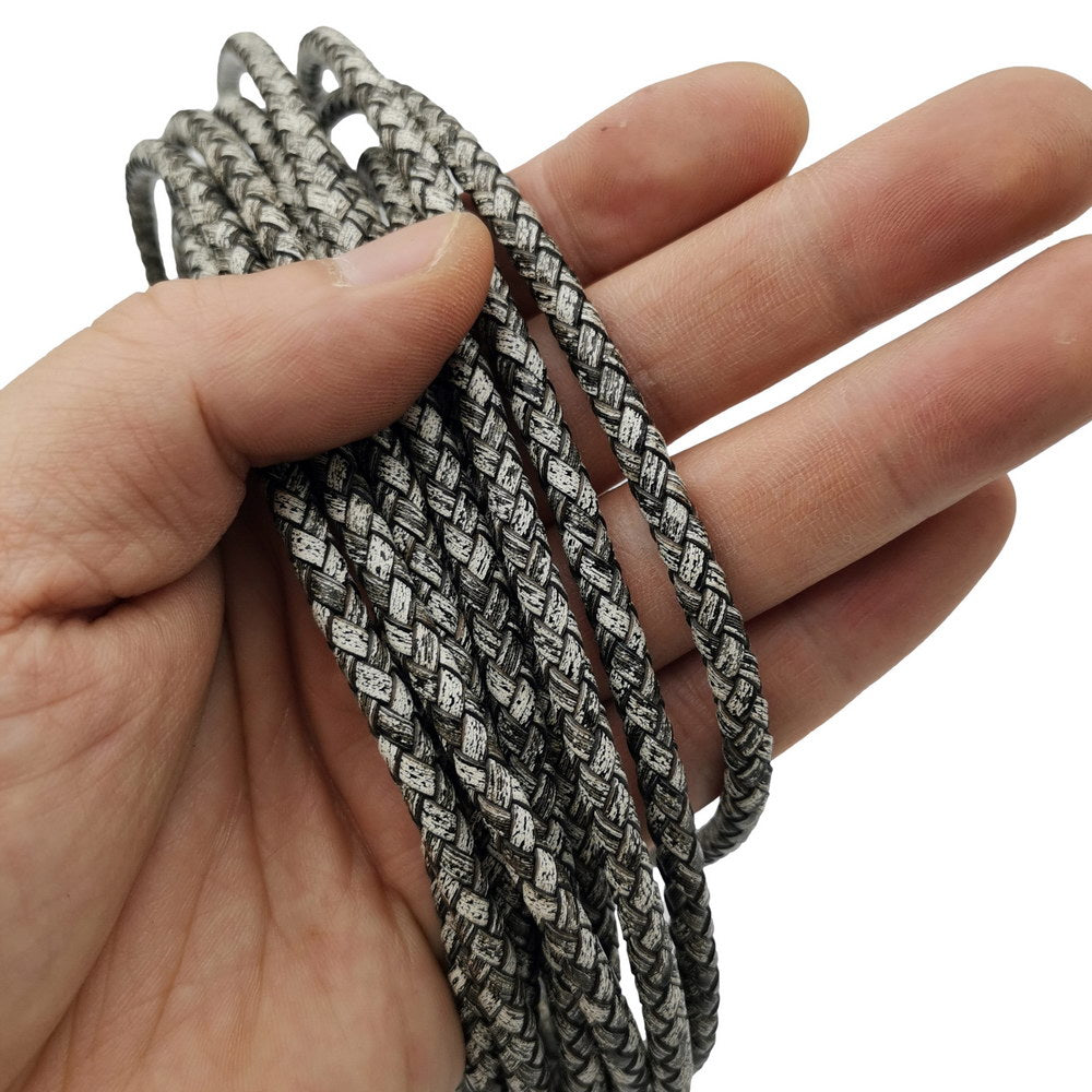 shapesbyX-5mm Round Braided Leather Cord Bracelet Making Woven Folded Leather Strap Antique White