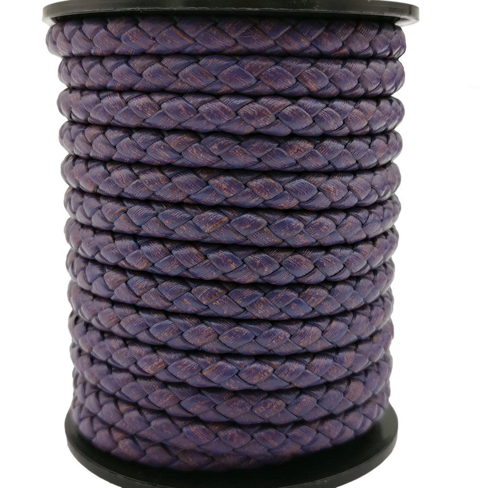 shapesbyX-5mm Round Braided Leather Cord Bracelet Making Woven Folded Leather Strap Distressed Purple