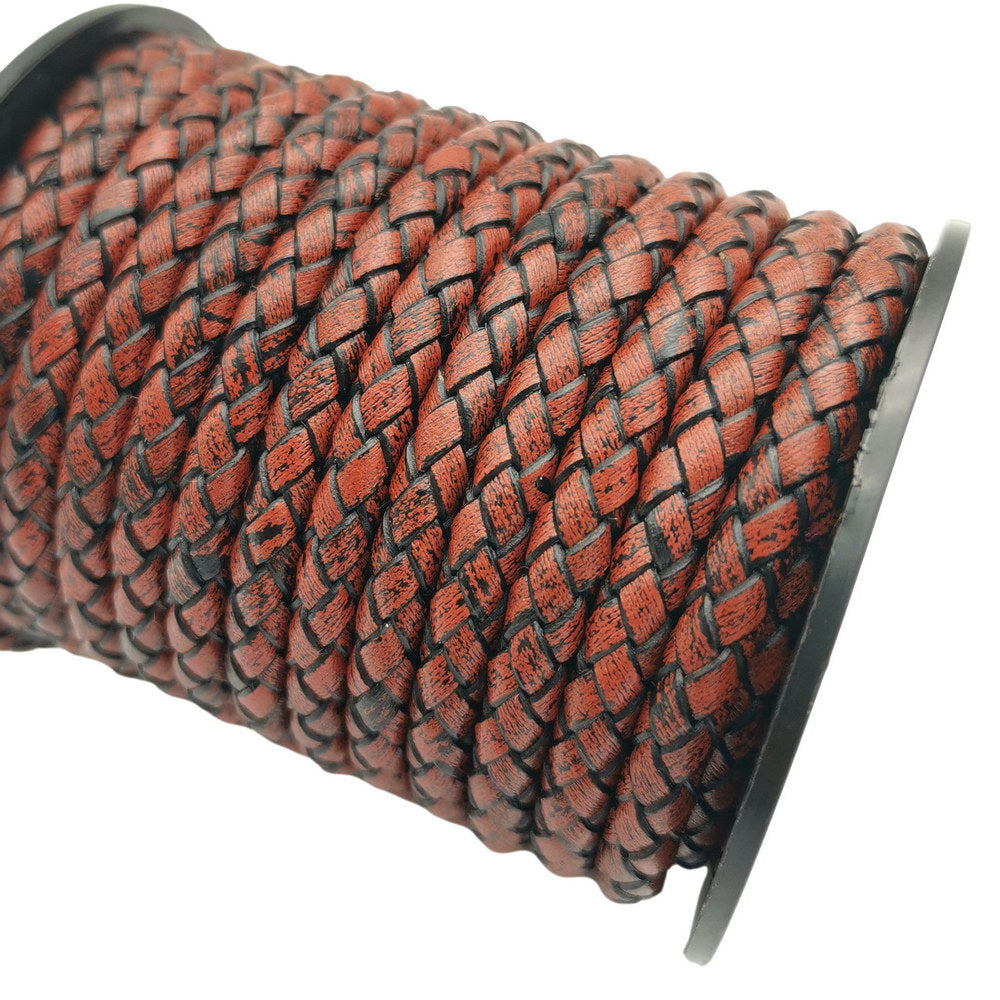 shapesbyX-5mm Round Braided Leather Cord Bracelet Making Woven Folded Leather Strap Antique Brown