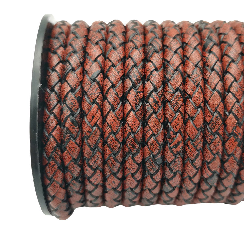 shapesbyX-5mm Round Braided Leather Cord Bracelet Making Woven Folded Leather Strap Antique Brown