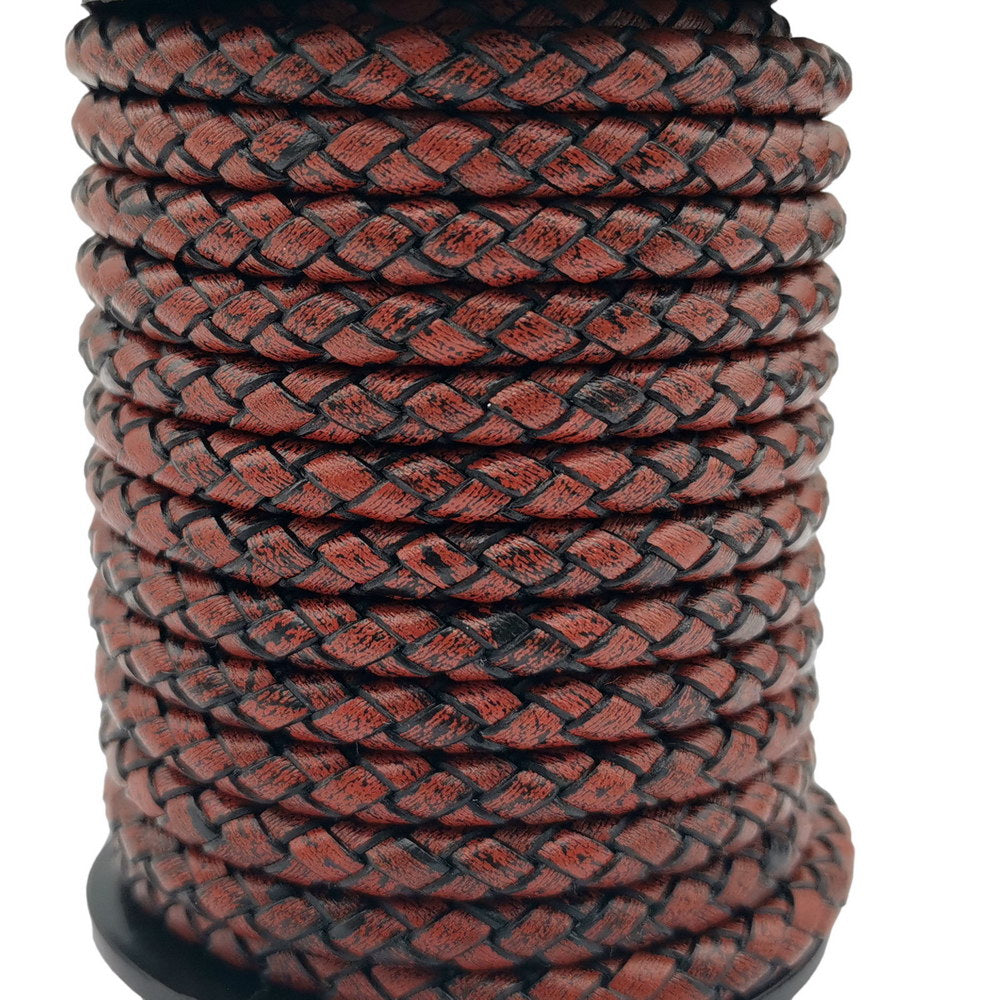 shapesbyX-5mm Round Braided Leather Cord Bracelet Making Woven Folded Leather Strap Antique Brown