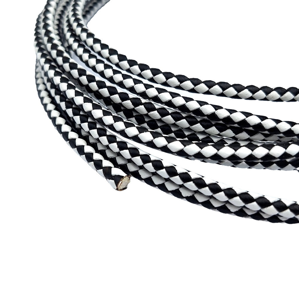 ShapesbyX Cordons Bolo en cuir tressé de 5 mm noir blanc mélangé