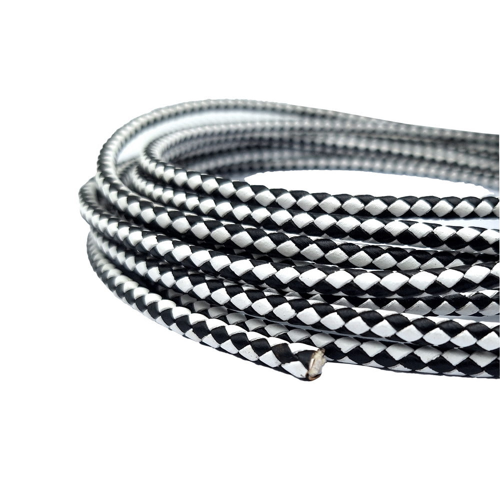 ShapesbyX Cordons Bolo en cuir tressé de 5 mm noir blanc mélangé