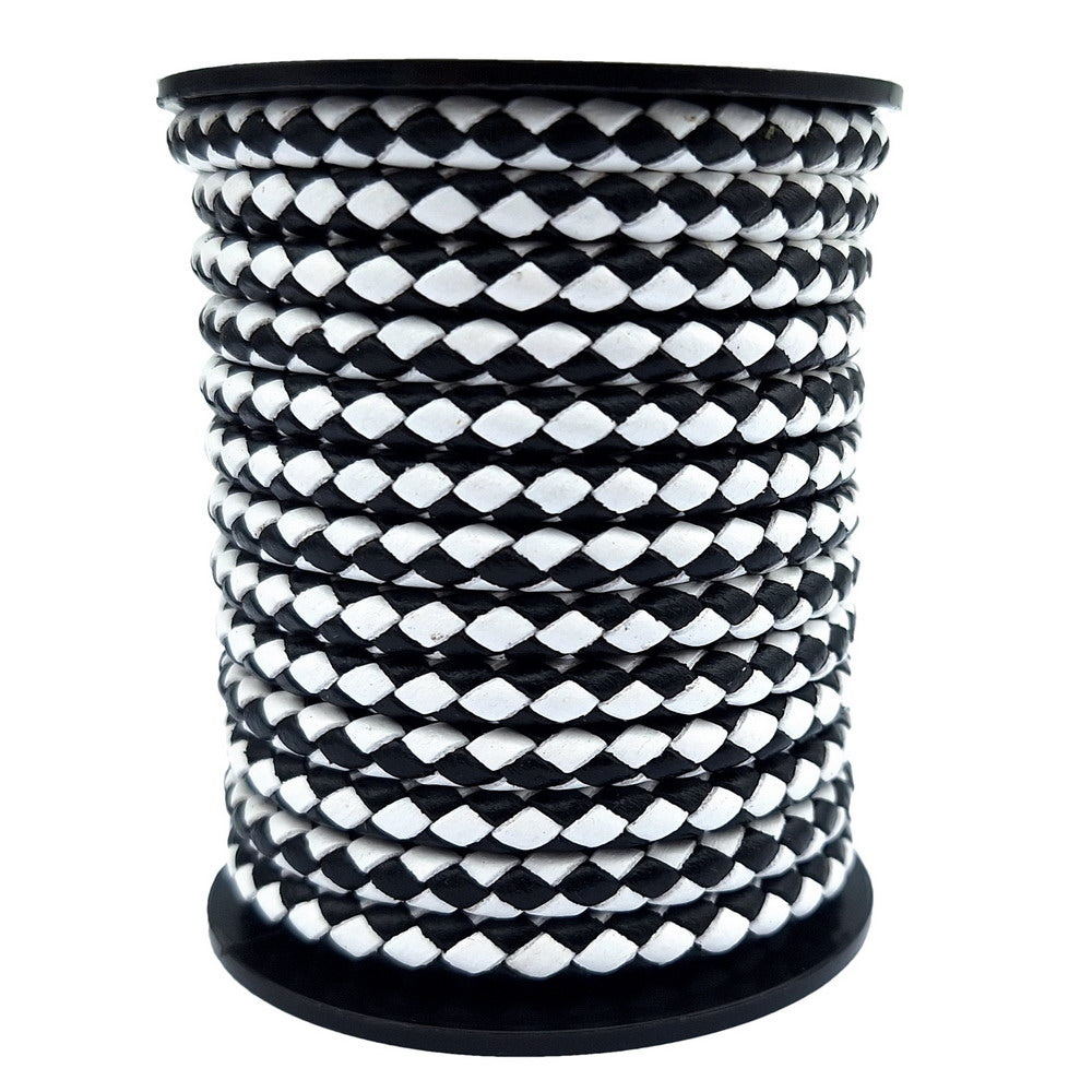 ShapesbyX Cordons Bolo en cuir tressé de 5 mm noir blanc mélangé