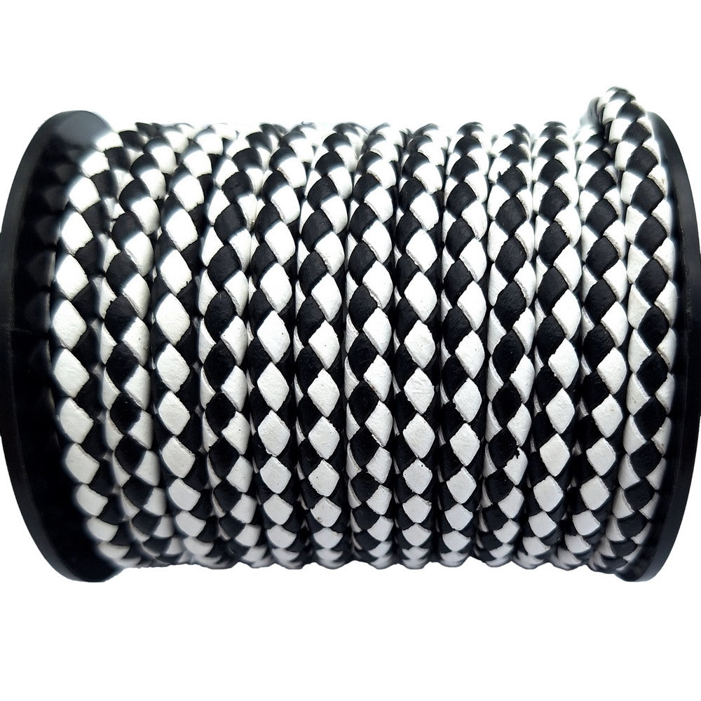 ShapesbyX Cordons Bolo en cuir tressé de 5 mm noir blanc mélangé