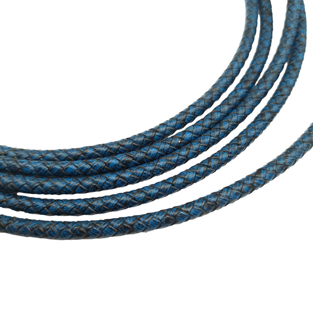 shapesbyX 5mm Braided Leather Bolo Cords Antique Royal Blue Bracelet Making Round Leather Strap