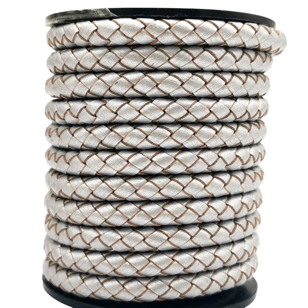 shapesbyX-5mm Braided Leather Cords Silver Round Leather Bolo Strap Bracelet Making or Decor