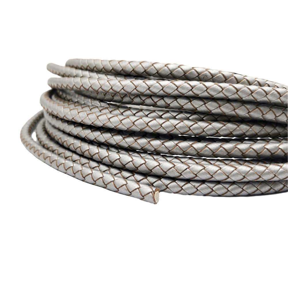 shapesbyX-5mm Braided Leather Cords Silver Round Leather Bolo Strap Bracelet Making or Decor