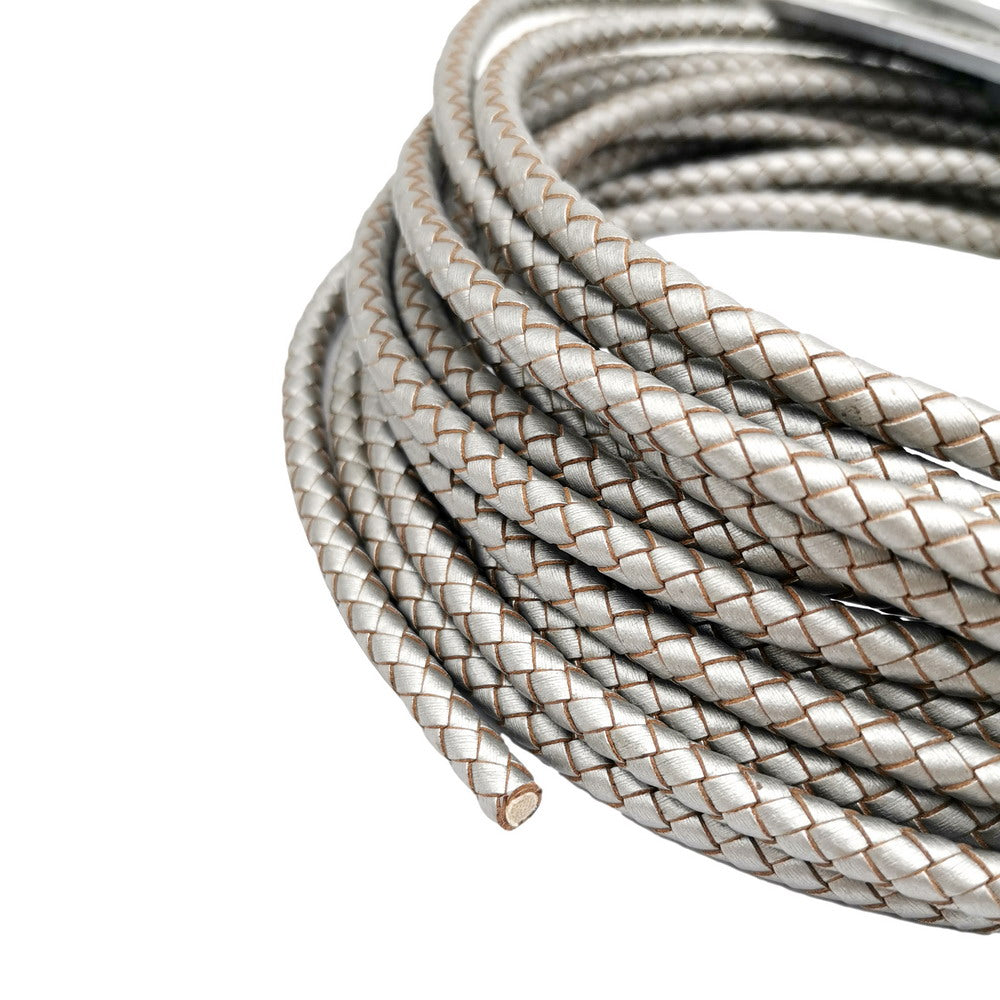 shapesbyX-5mm Braided Leather Cords Silver Round Leather Bolo Strap Bracelet Making or Decor