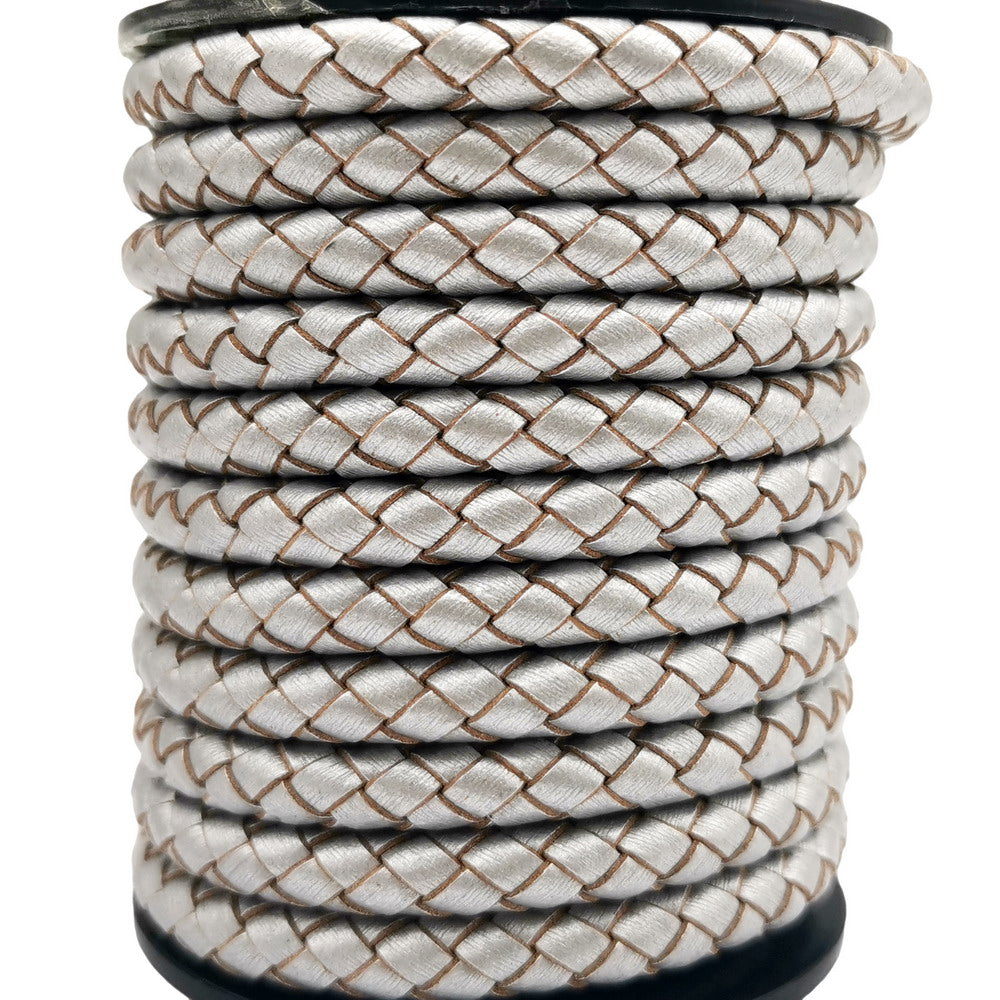 ShapesbyX-6 mm rundes geflochtenes Leder-Bolo-Kordel, Silber, Schmuckherstellung, Lederhandwerk
