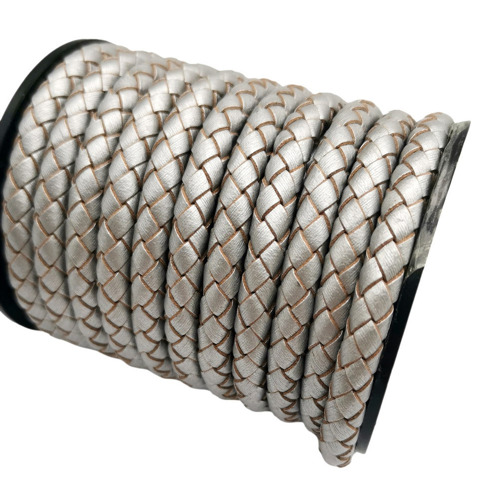 ShapesbyX-6 mm rundes geflochtenes Leder-Bolo-Kordel, Silber, Schmuckherstellung, Lederhandwerk