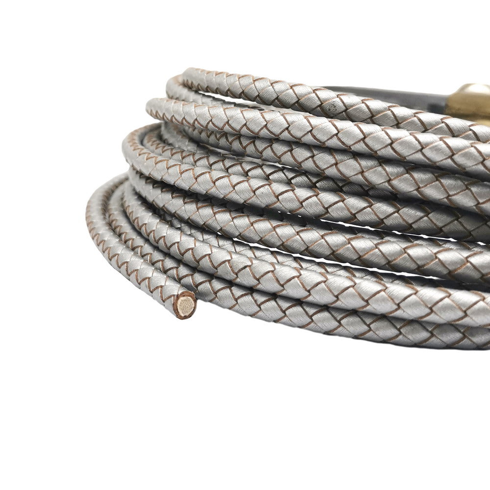 ShapesbyX-6 mm rundes geflochtenes Leder-Bolo-Kordel, Silber, Schmuckherstellung, Lederhandwerk