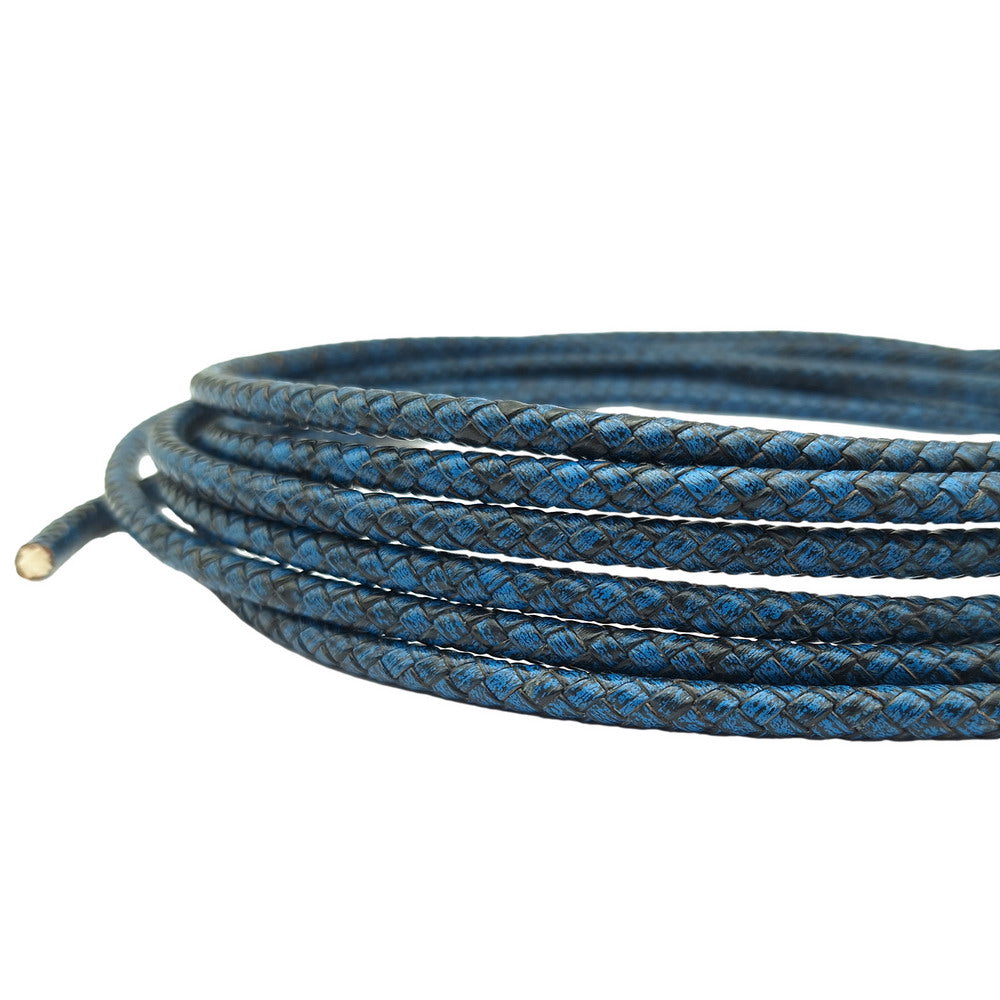 Distressed Royal Blue Braided Leather Cord Leather Bolo Strap 6mm Round for Bracelet Making