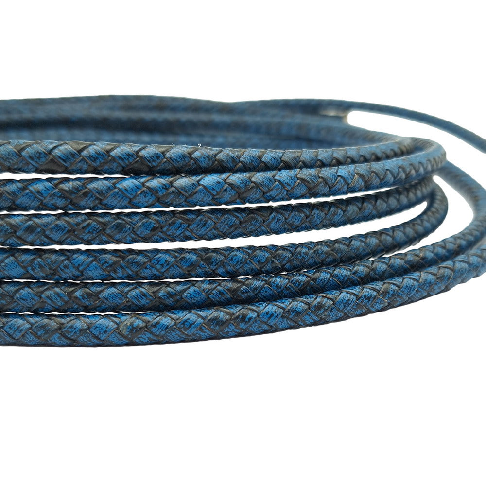 Distressed Royal Blue Braided Leather Cord Leather Bolo Strap 6mm Round for Bracelet Making