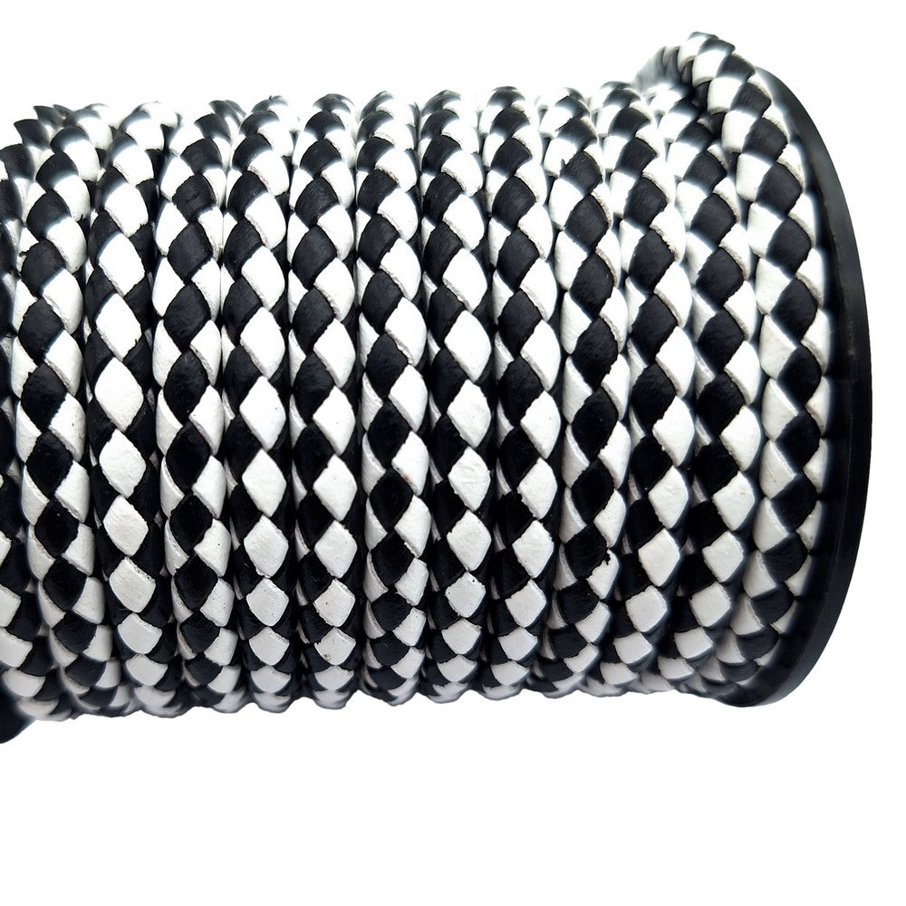 ShapesbyX 6mm Braided Leather Bolo Cords Black White Mixed 6.0mm Diameter