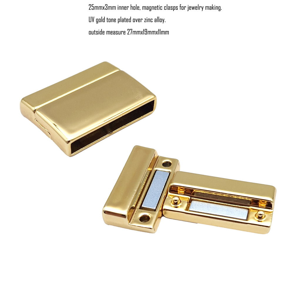 25mmx3mm Inner Hole Magnetic Clasps and Closure for Bracelet Making Flat Leather Cord End Silver/Gold